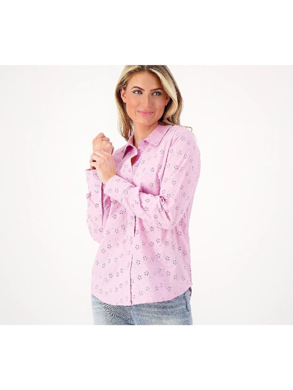 Candace Cameron Bure Eyelet Shirt XS Regular Button Up Light Wisteria Bohemian